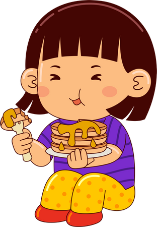 Girl Eating Pancake  Illustration