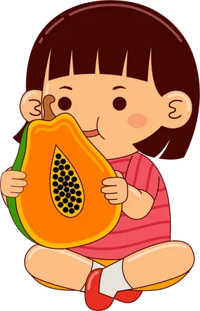 Girl Eating Papaya  イラスト