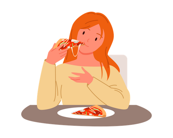 Girl Eating Pizza  Illustration