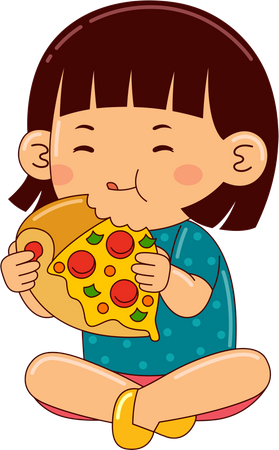 Girl Eating Pizza  Illustration