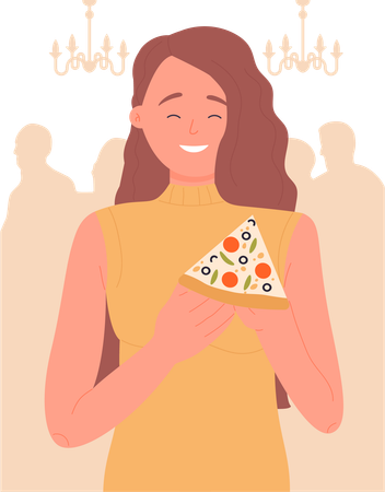 Girl eating pizza  Illustration