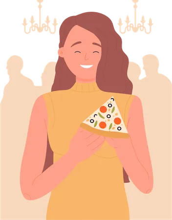 Girl eating pizza  Illustration