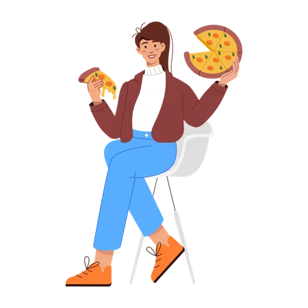 Girl Eating Pizza  Illustration