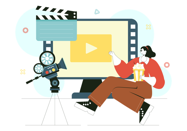 Girl eating popcorn while watching moview  Illustration