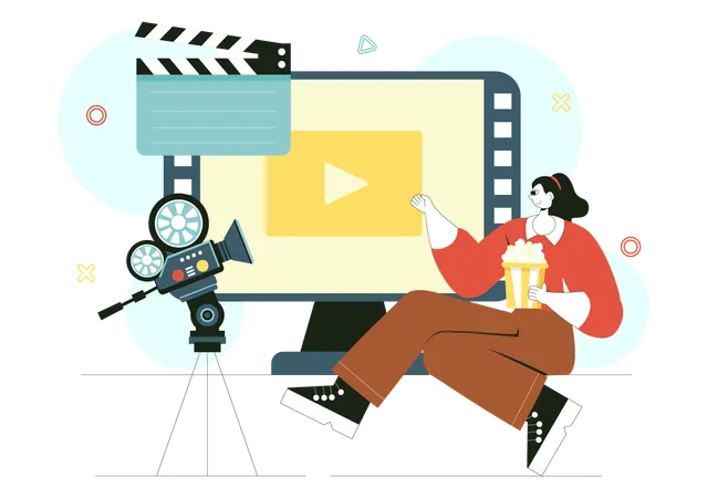 Girl eating popcorn while watching moview  Illustration