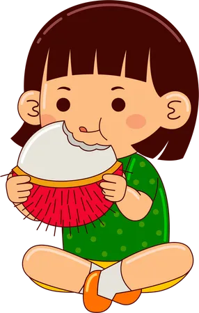 Girl Kids Eating Rambutan Illustration