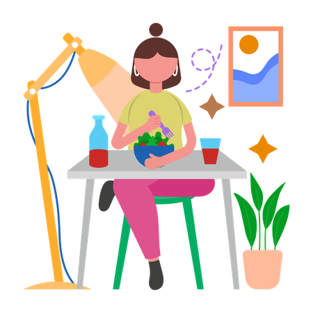 Girl Eating Salad  Illustration