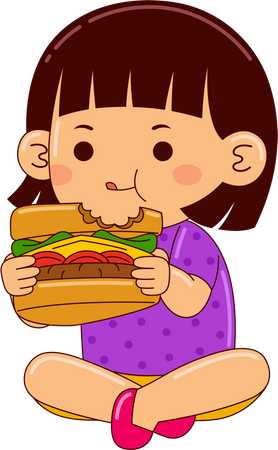 Girl Eating Sandwich  Illustration