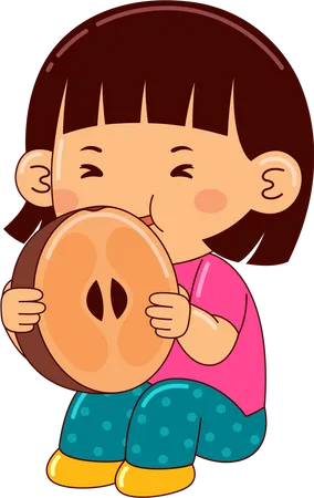Girl Eating Sapodilla  Illustration