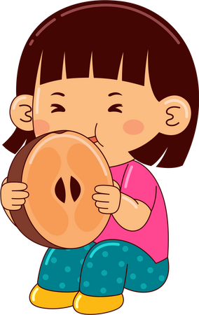 Girl Eating Sapodilla  Illustration