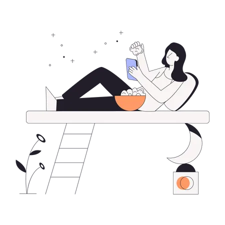 Girl eating snacks during bedtime  Illustration