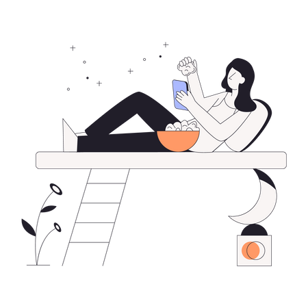 Girl eating snacks during bedtime  Illustration