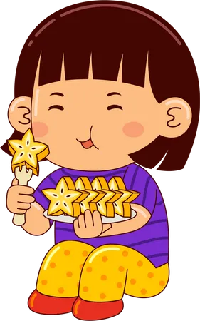 Girl Eating Star Fruit  Illustration