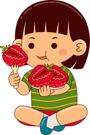 Girl Eating Strawberry  Illustration