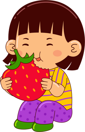 Girl Eating Strawberry  Illustration