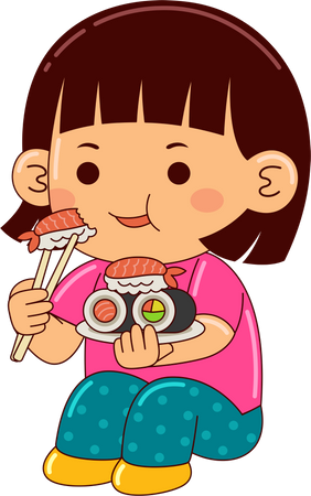 Girl Eating Sushi  Illustration