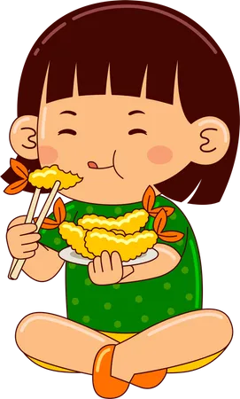 Girl Eating Tempura  Illustration