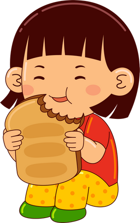 Girl Eating Toast Bread  Illustration