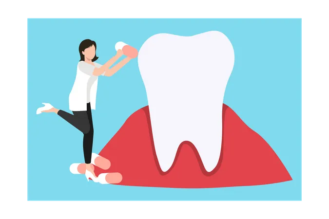 Girl eating tooth pills  Illustration