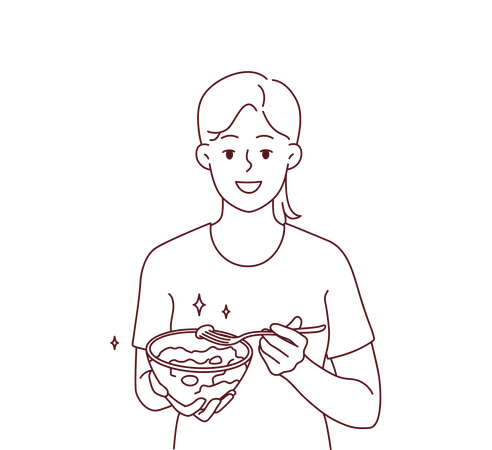 Girl eating vegetable bowl  Illustration