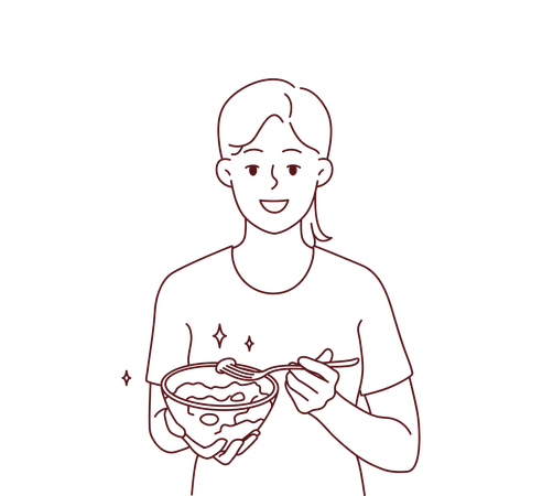 Girl eating vegetable bowl  Illustration