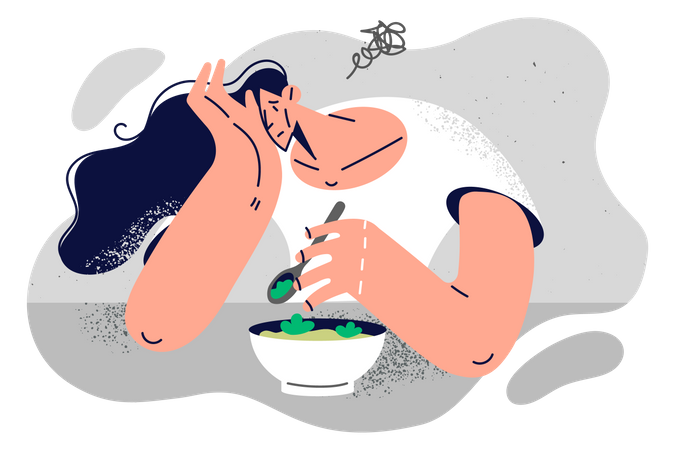 Girl eating vegetable bowl  Illustration
