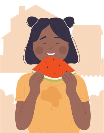 Girl eating watermelon  Illustration
