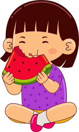 Girl Eating Watermelon  イラスト