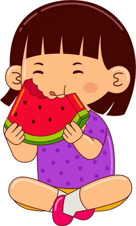 Girl Eating Watermelon  Illustration