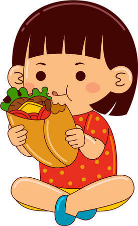 Girl Eating Wrap  Illustration