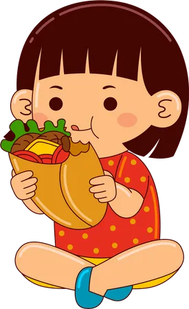 Girl Eating Wrap  Illustration