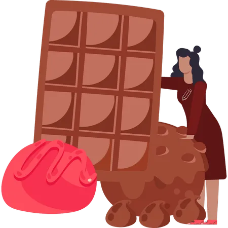 Girl eats too many chocolates  Illustration