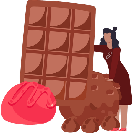 Girl eats too many chocolates  Illustration