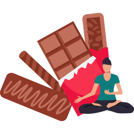 Girl eats too many chocolates  Illustration