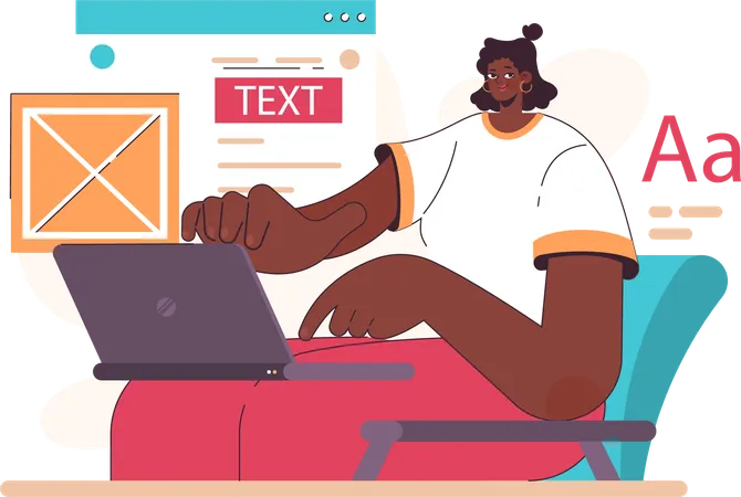 Girl editing text in website  Illustration