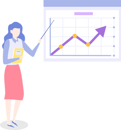 Girl employee work with data analysis  Illustration