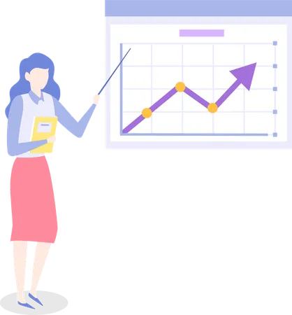 Girl employee work with data analysis  Illustration