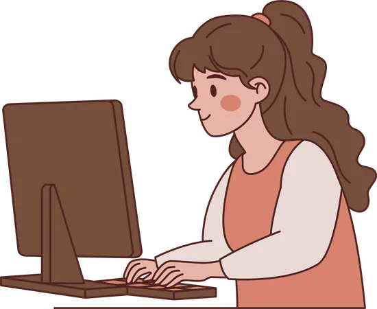 コンピューターで作業する女性従業員  イラスト