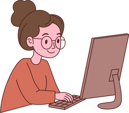 Girl Employee working on computer  Illustration