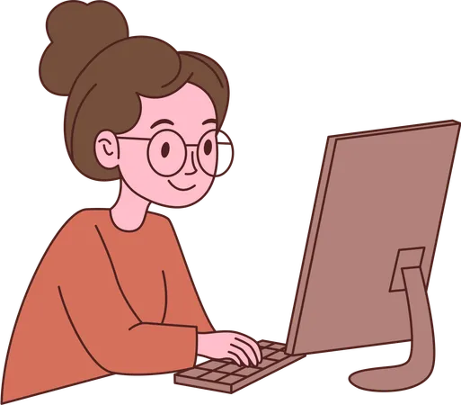 Girl Employee working on computer  Illustration