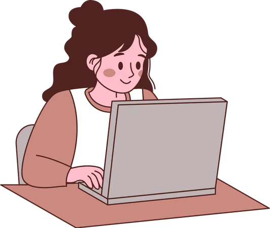 Girl Employee working remotely from home  Illustration