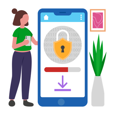 Girl Encrypting Mobile  Illustration