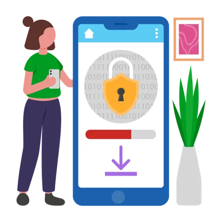 Girl Encrypting Mobile  Illustration