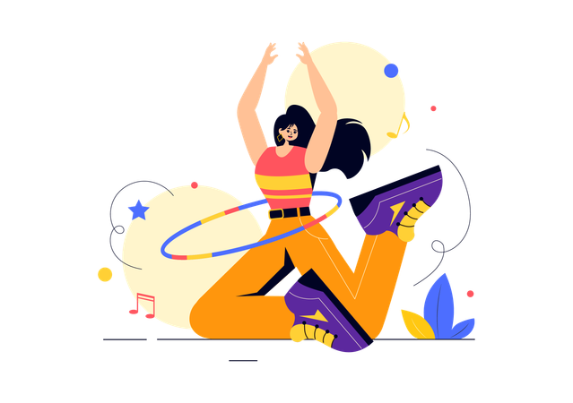 Girl engaged in fitness exercise by doing hula hoops  Illustration