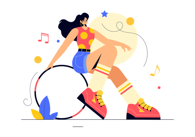 Girl engaged in fitness exercise by doing hula hoops  Illustration