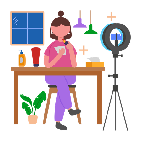Girl Enhance Lighting with Ring Light  Illustration