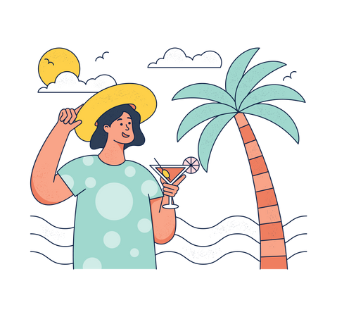 Girl enjoy cocktail at the beach  Illustration