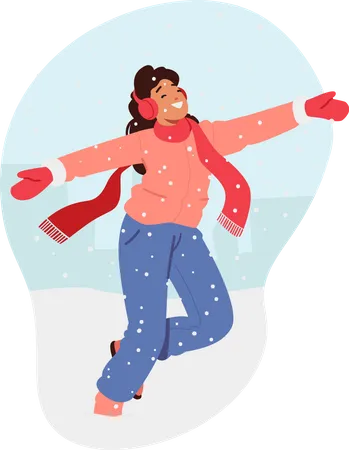 Girl enjoy first snowfall Illustration