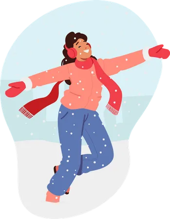 Girl enjoy first snowfall  Illustration