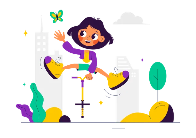 Girl Enjoy Pogo Stick  Illustration